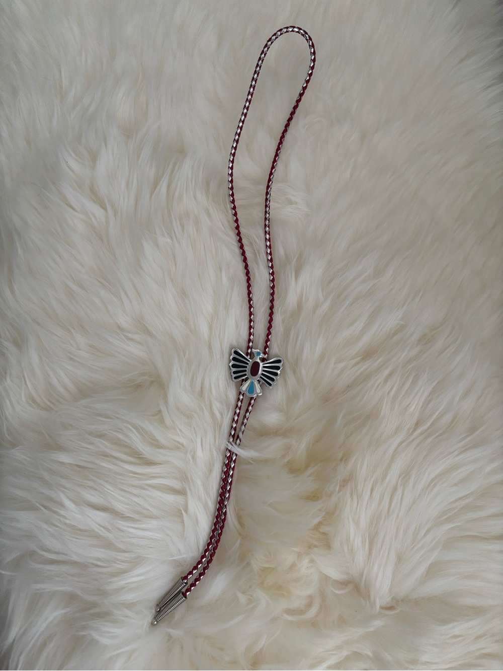 Vintage Zuni  Red and Silver Thunderbird Bolo Tie